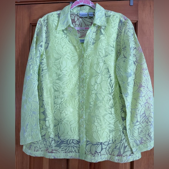 Chico's Tops - Chico’s Lime Green Sheer Floral Button Front Blouse Size 2 Removable Tank